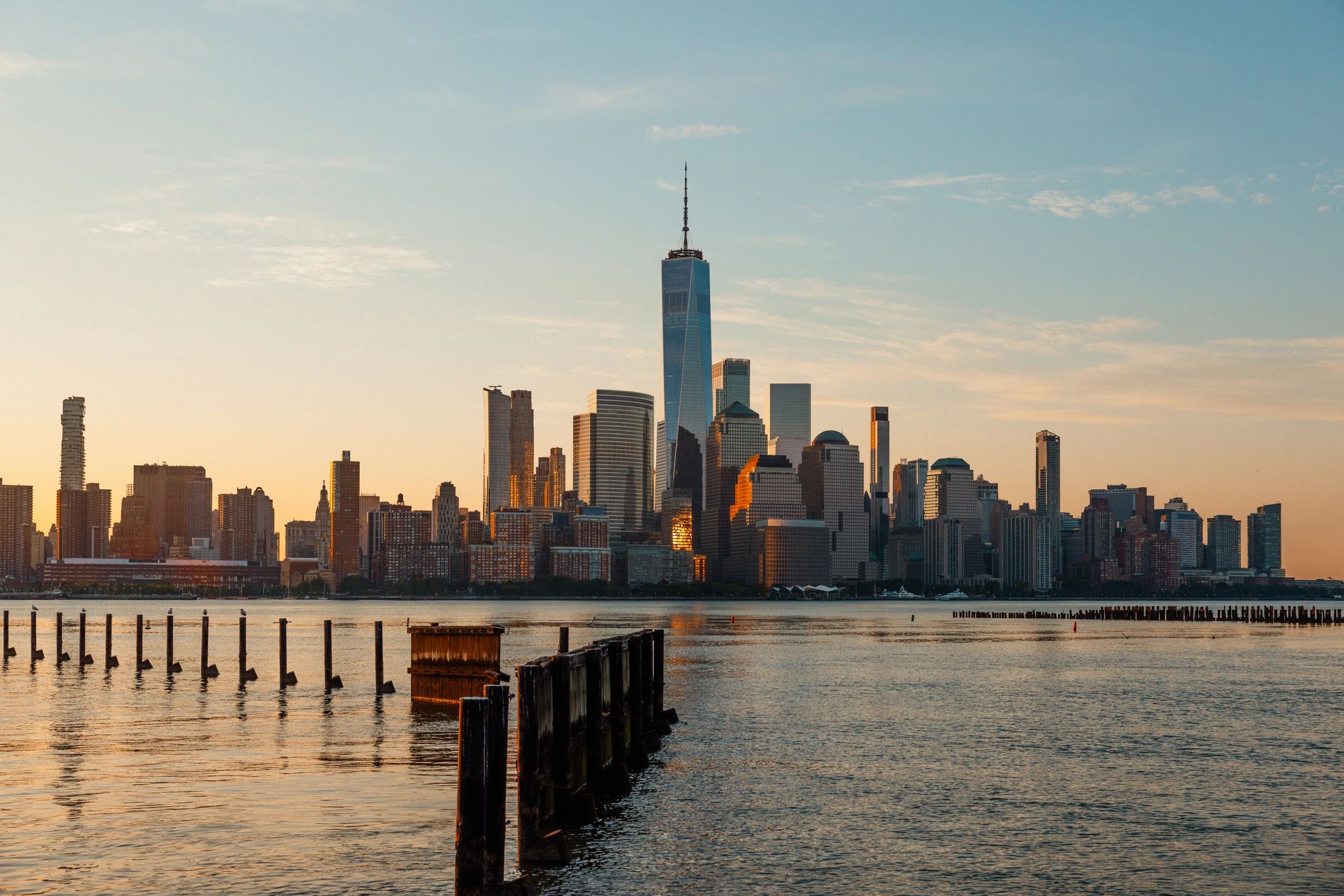 City skyline at dusk